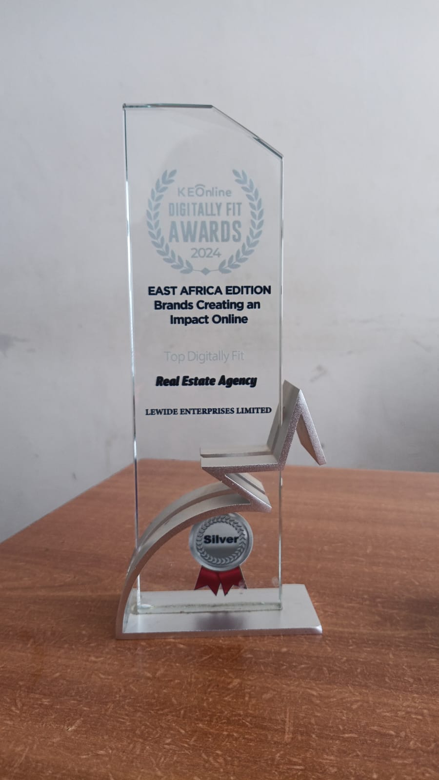 Trophy 1 showing Lewide Enterprises Limited silver recognition at the KEOnline Digitally Fit Awards